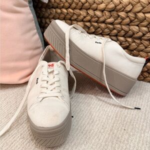 Keds Cream Canvas Platform Sneakers with Orange Trim
